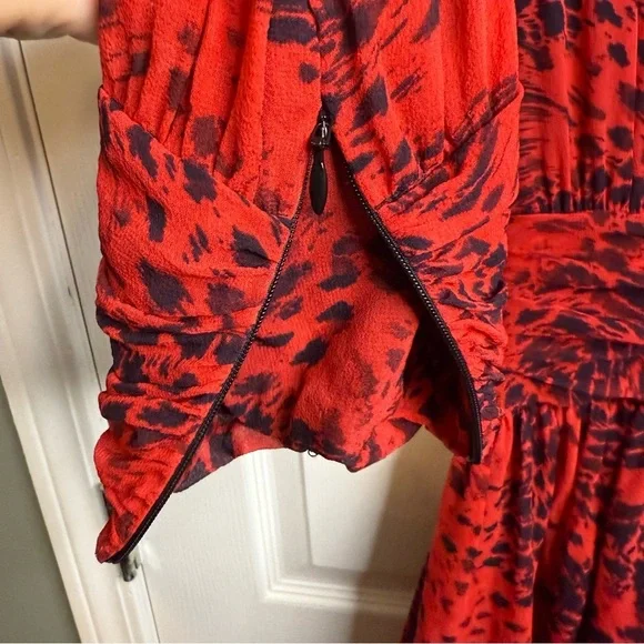 Pierre Balmain Mulberry Silk Dress Red and Black Animal Print Size EU 42 GUC - Picture 7 of 10